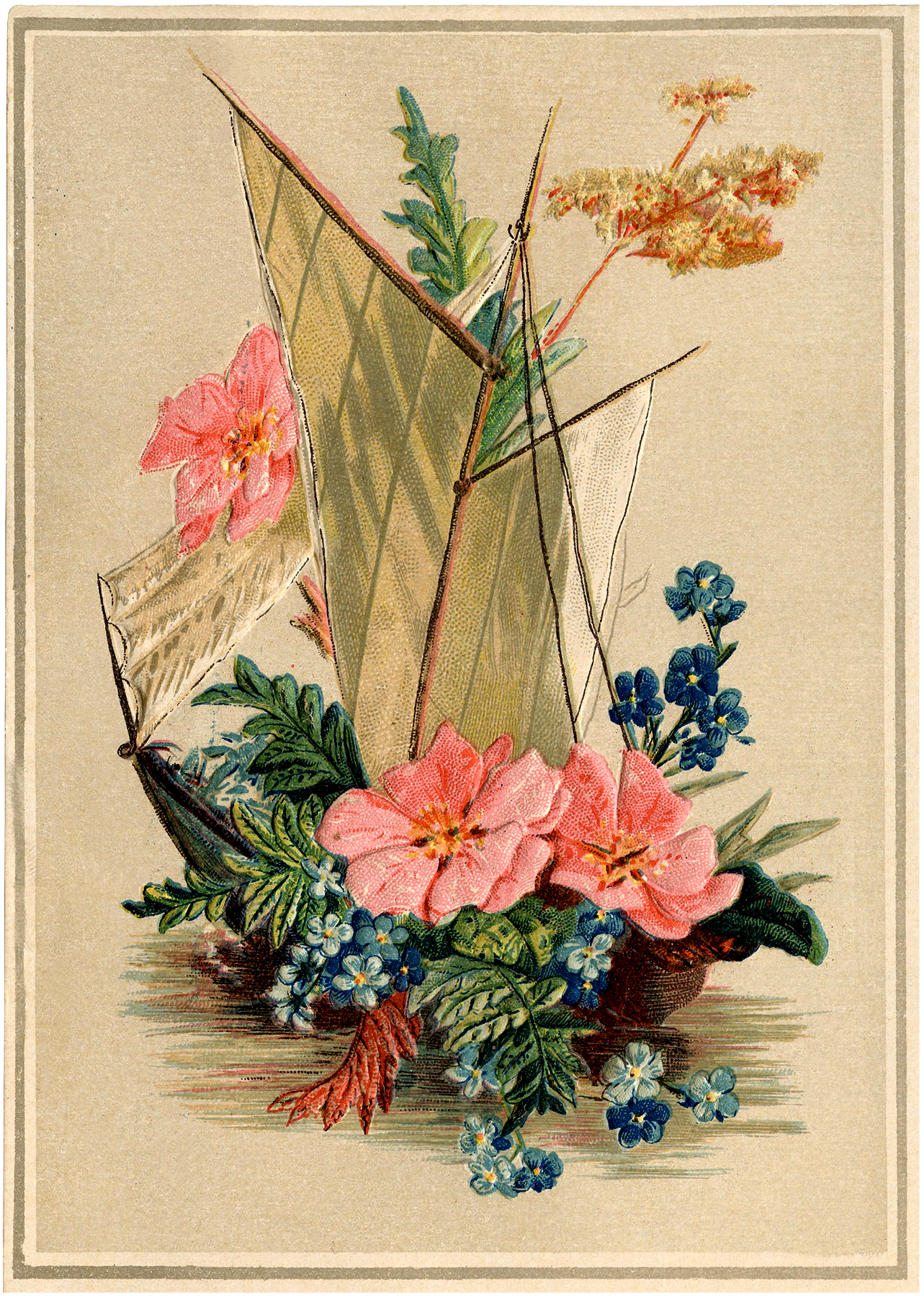 Vintage Sailboat with Flowers Image  Pretty The 