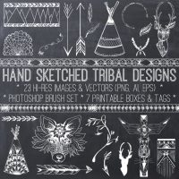 hand sketched tribal designs with arrows and animals