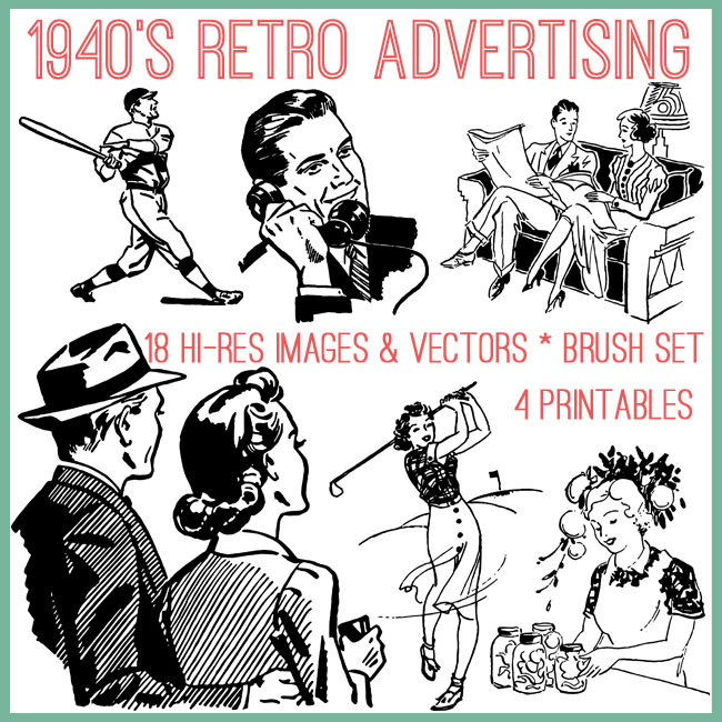 40s retro advertising collage with people