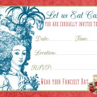 Tea invitation with french lady and feathers