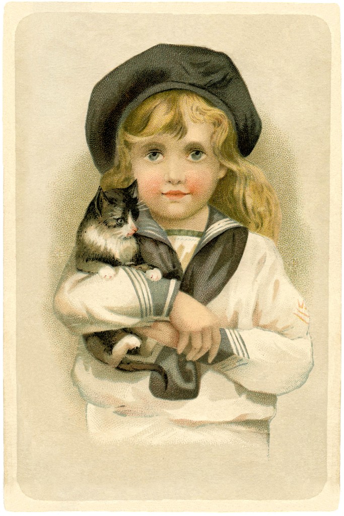 Vintage Child with Cat Image