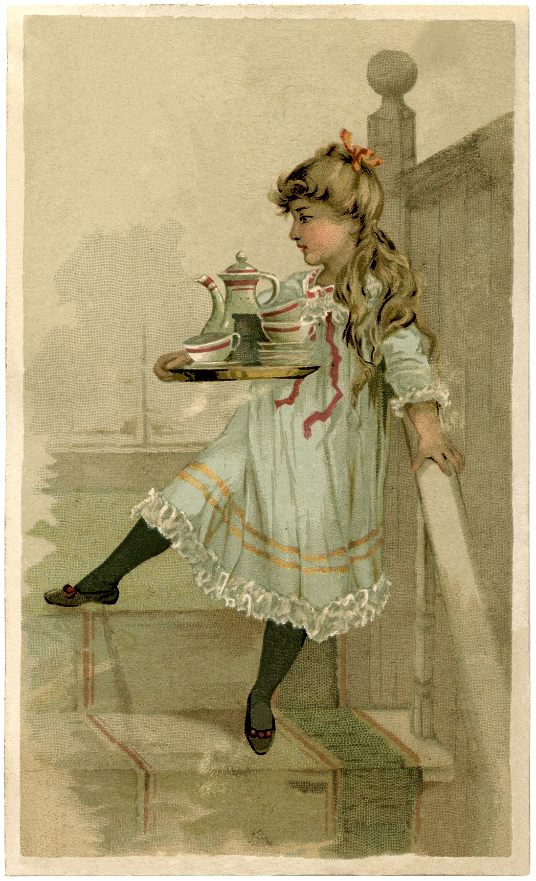 Lovely Vintage Tea Set Girl Image! - The Graphics Fairy