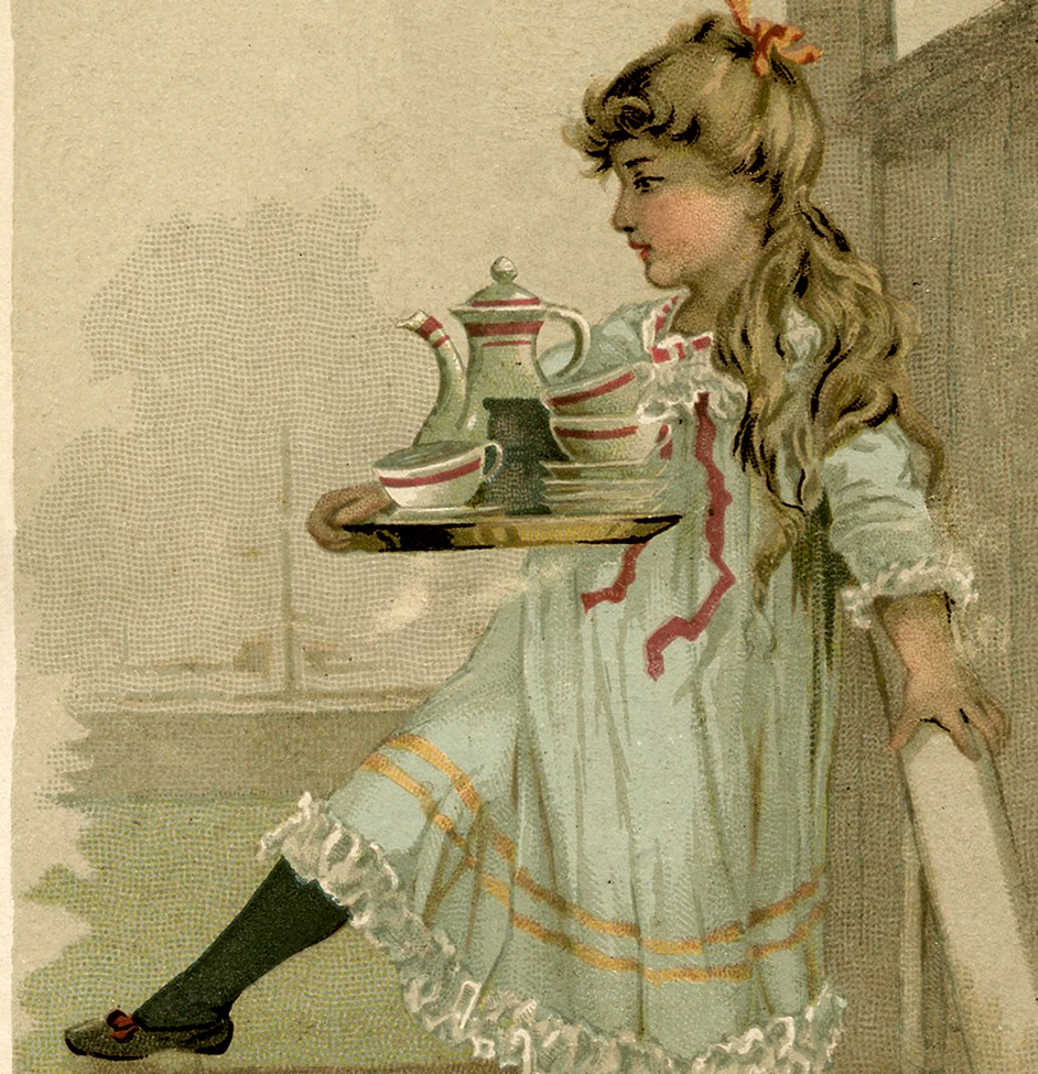 Lovely Vintage Tea Set Girl Image The Graphics Fairy