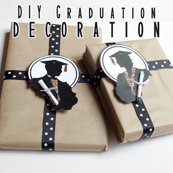 Diy Graduation decor with silhouettes on gifts
