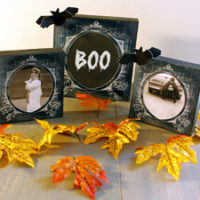 Halloween Black Frames with Leaves and Bats