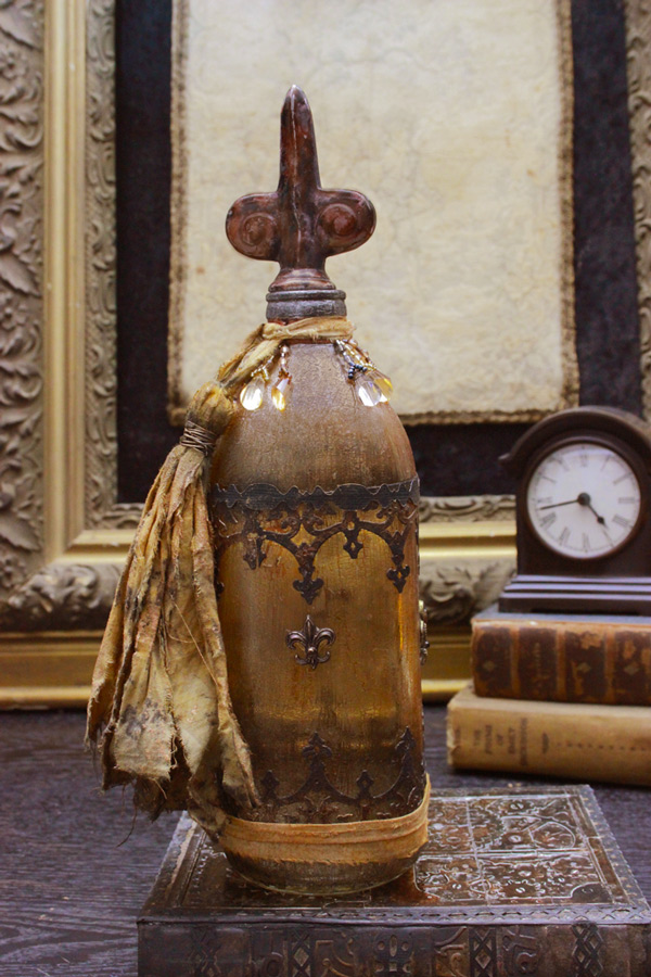 Aged glass bottle displayed