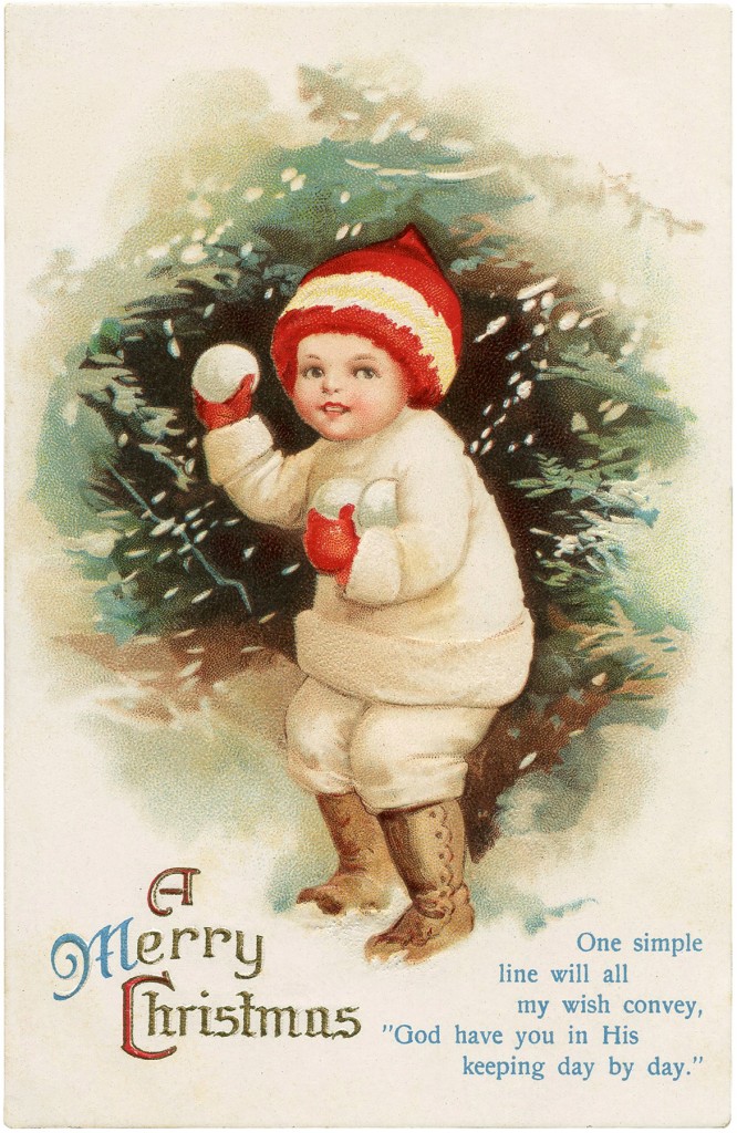 Antique Snowball Boy Postcard! - The Graphics Fairy