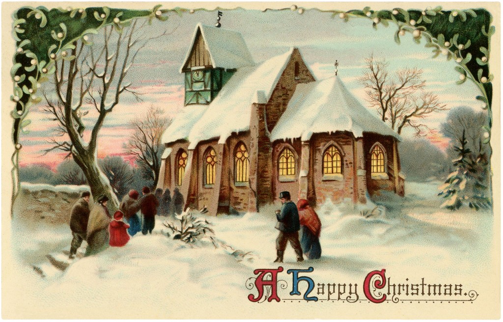 Vintage Christmas Church Image - Beautiful! - The Graphics Fairy