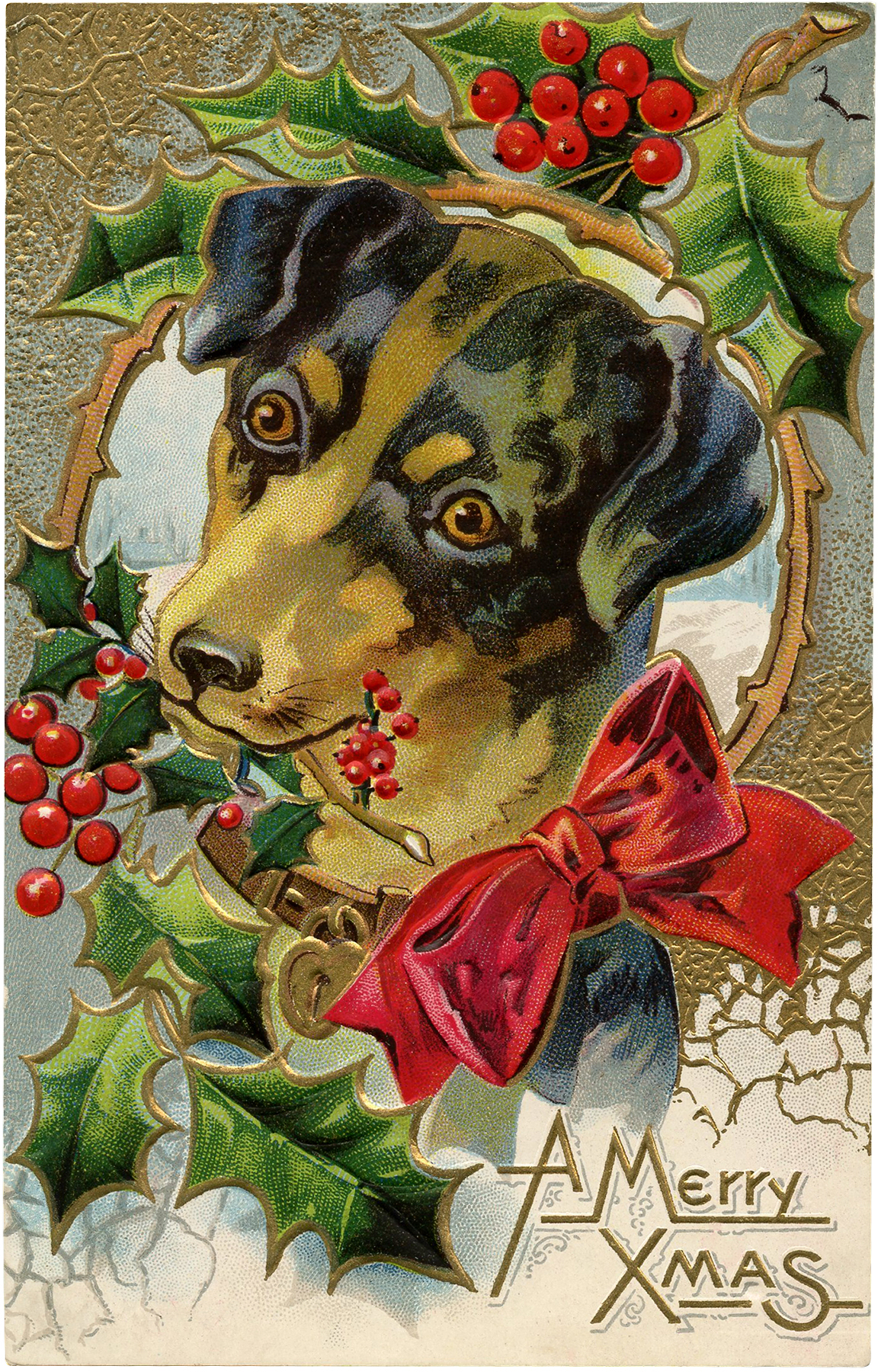 Vintage Christmas Dog Freebie - Cute! - The Graphics Fairy