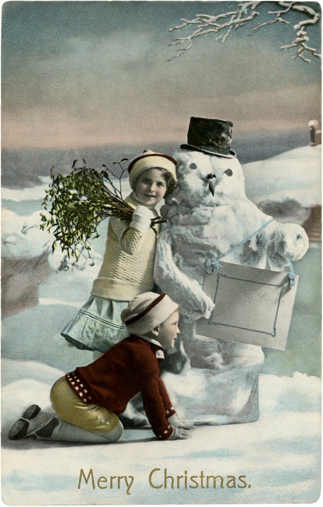 Vintage Christmas Snowman with two Children Photo