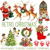 Retro christmas collage with santa and reindeer