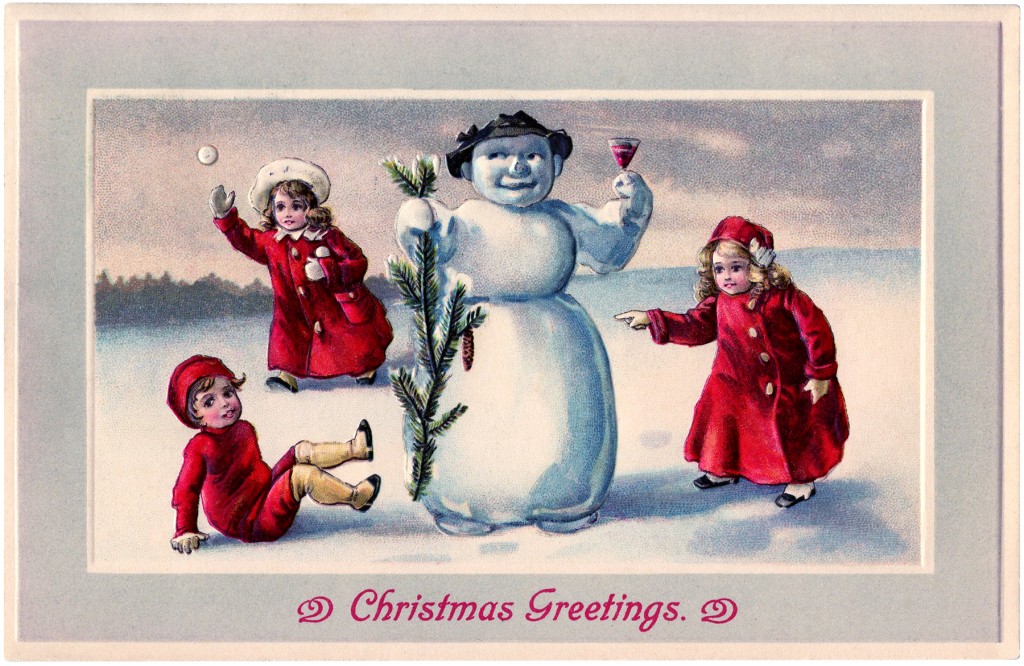 Cute Snowman Image with Children