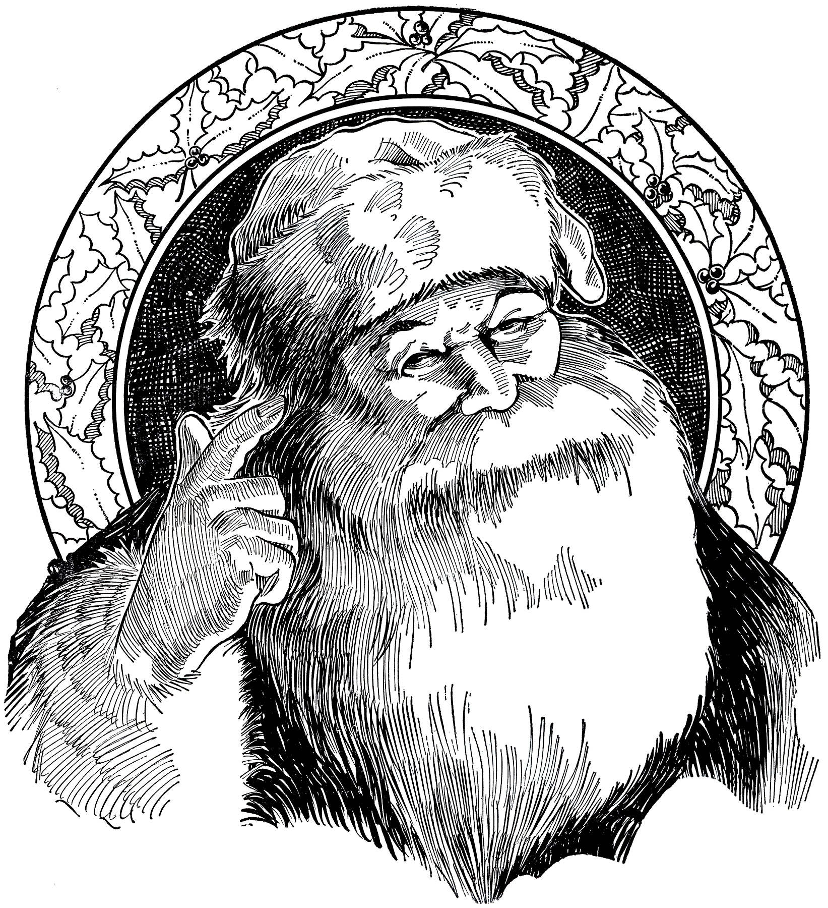 7 Santa Illustrations Black and White! The Graphics Fairy