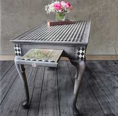 painted table with diamond pattern photo