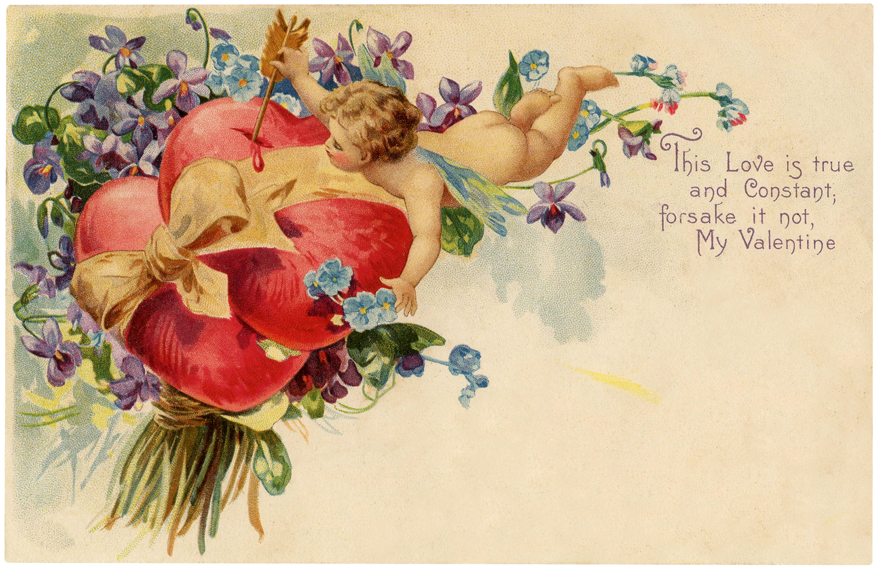 Cherubs Violets Vintage Valentine Image!