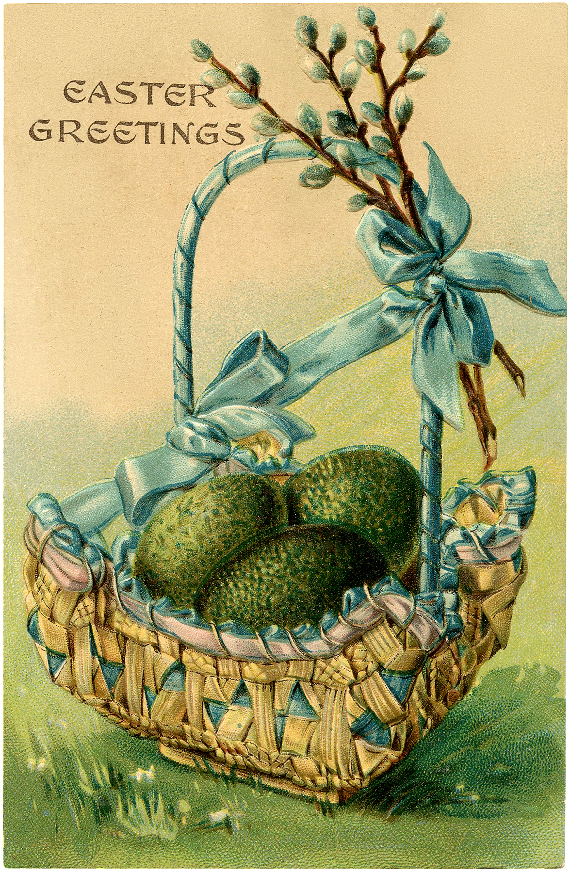 Pretty Vintage Easter Egg Basket Image - The Graphics Fairy