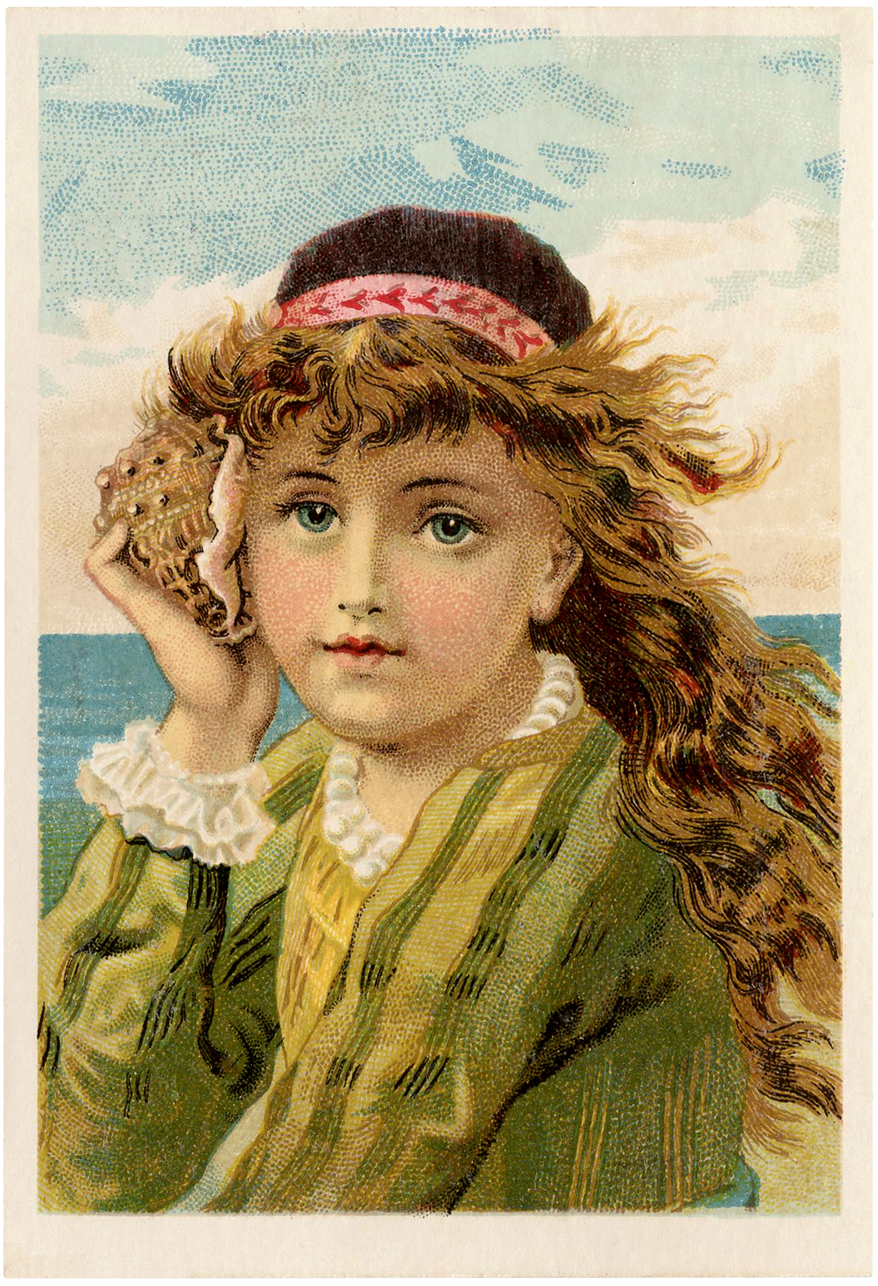 Stunning Vintage  Seashell Girl Image  The Graphics Fairy