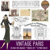 Vintage Paris Collage with balloon and lady