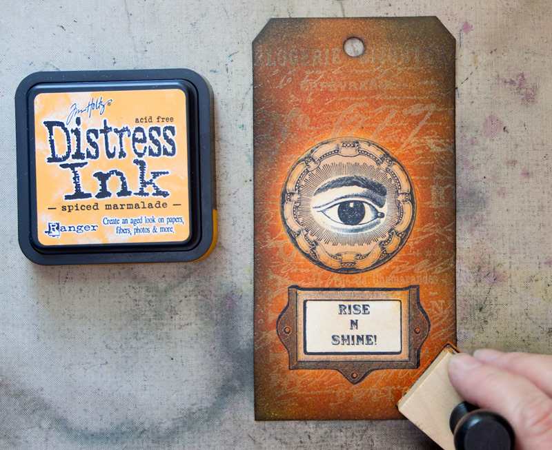 Distress ink spiced marmalade and tag