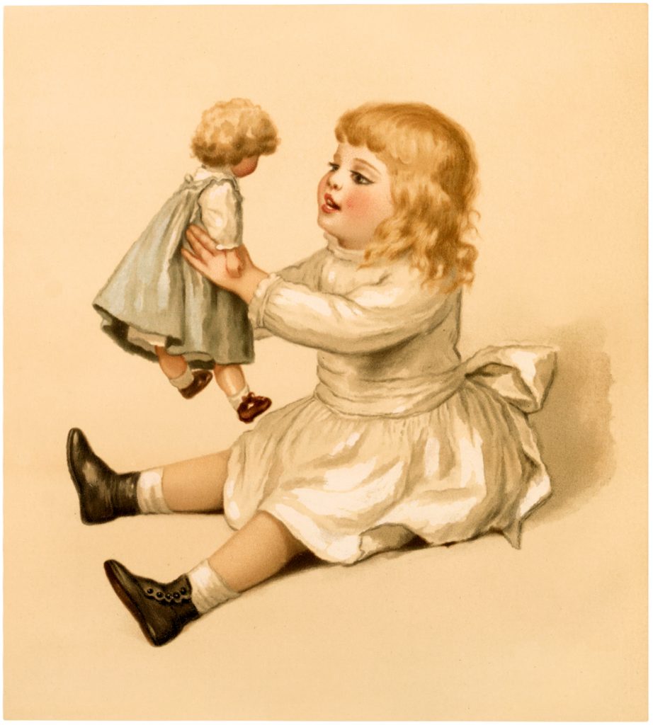 Vintage Girl with Doll Image