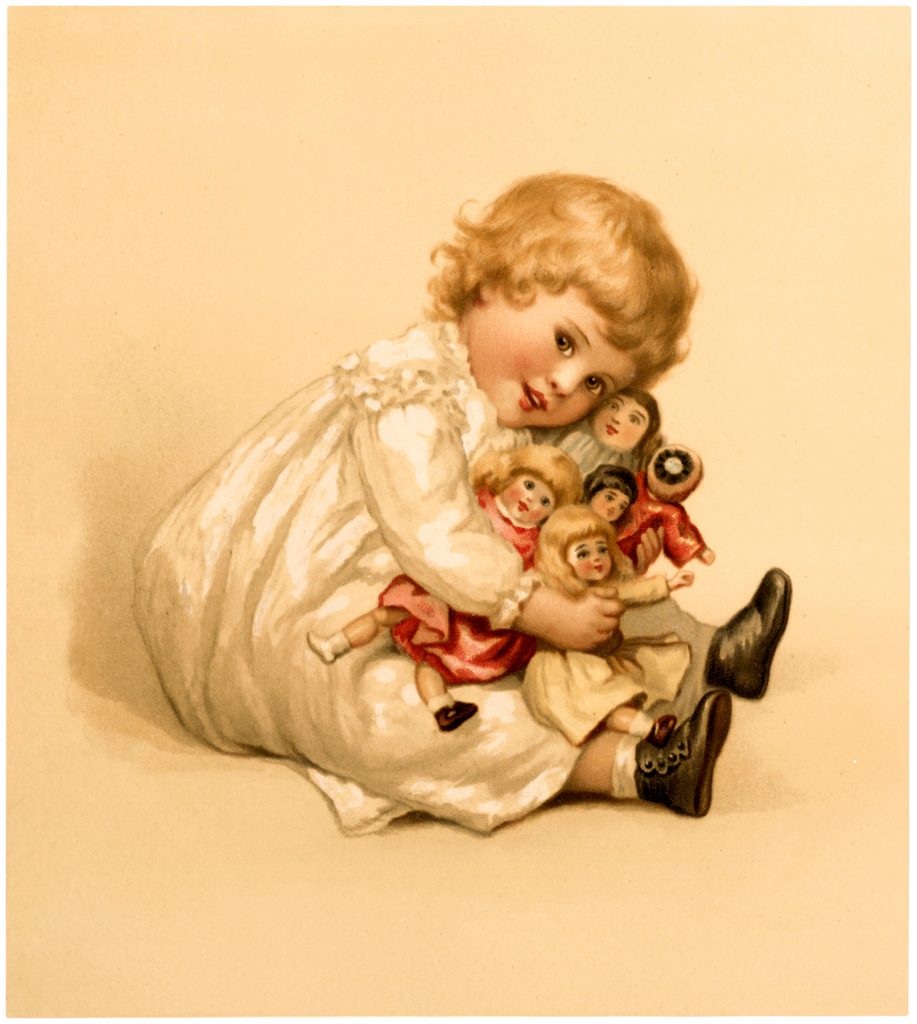 Vintage Girl with Dolls Image
