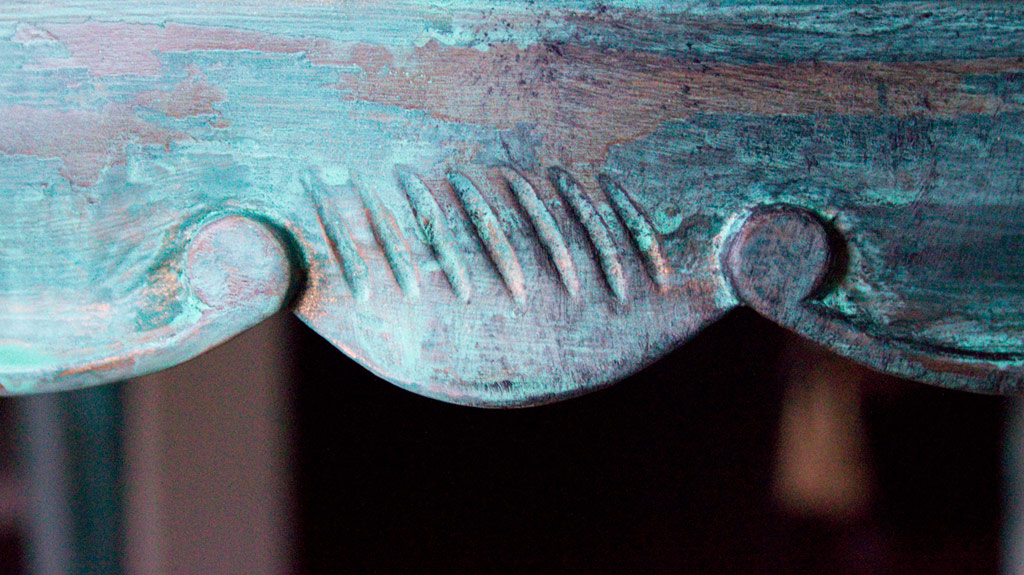Close up of patina painted chair