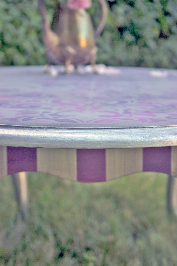 Close up of painted Stripes table