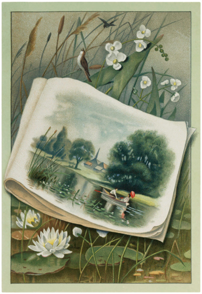 Vintage Pond Landscape Scene The Graphics Fairy