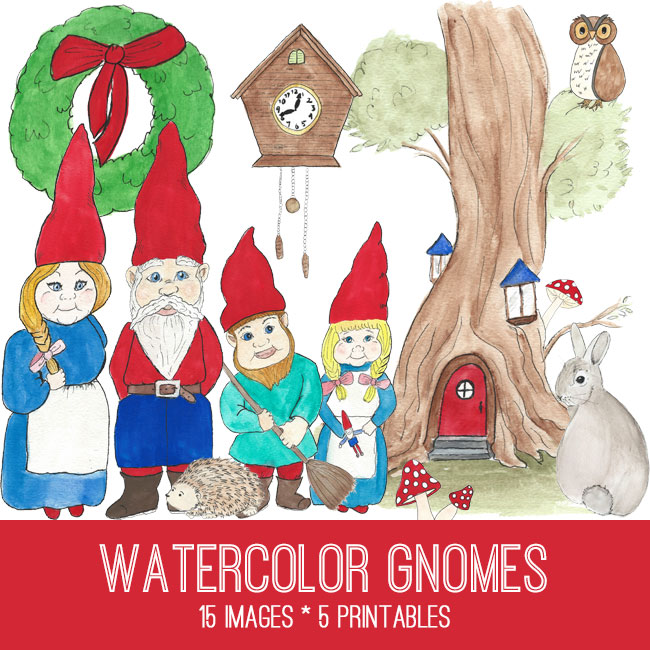 Gnomes Watercolor Image Kit