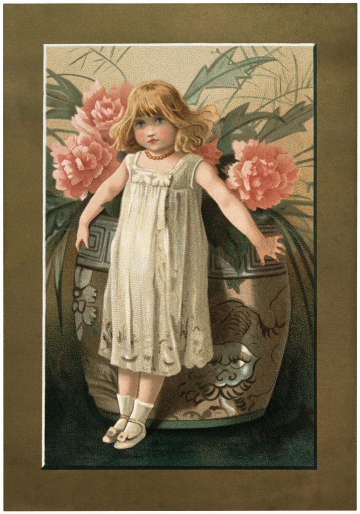 Vintage Peonies Girl Image