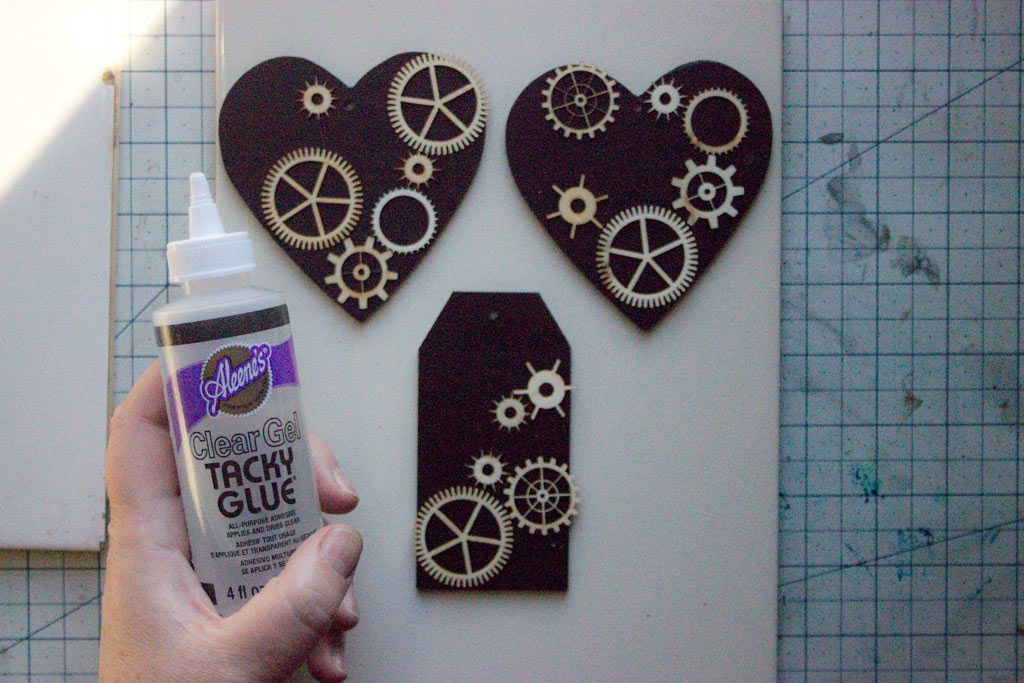 Hearts with gears and tacky glue