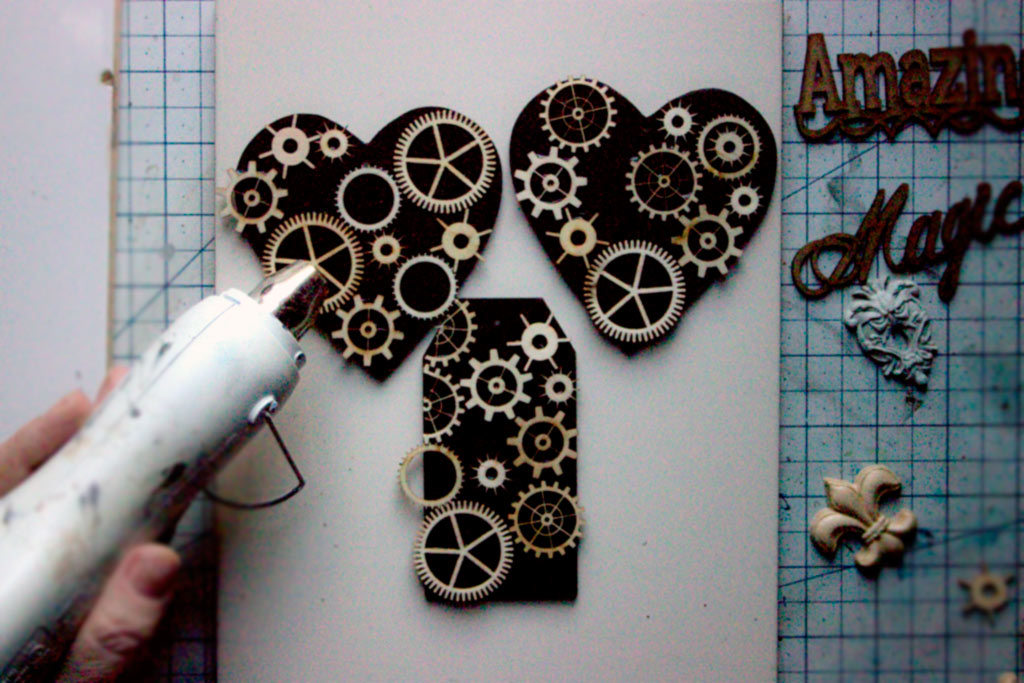Hearts with gears and heat brush