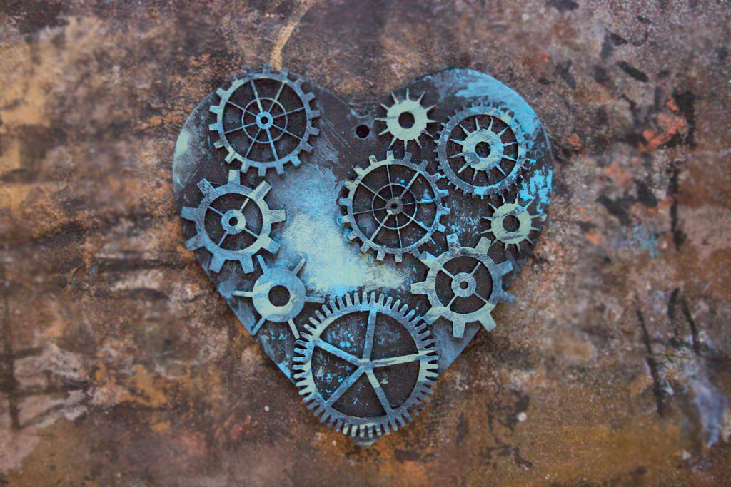 Hearts with gears painted blue