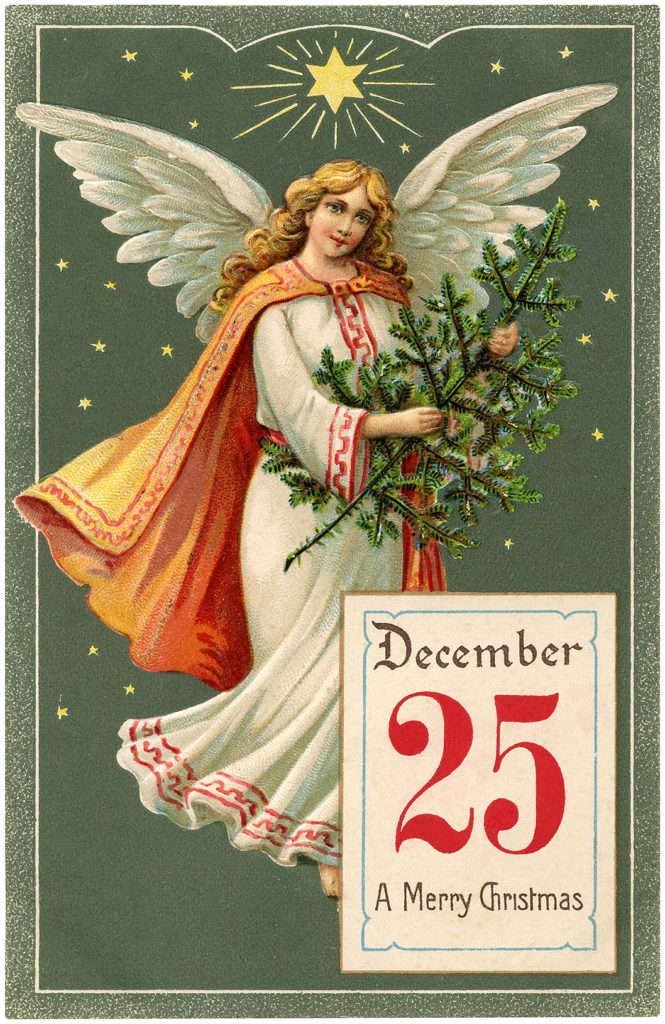 Vintage Calendar Angel Christmas Tree Picture