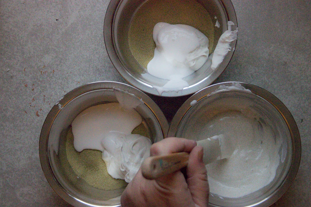 mixing pastes in bowls