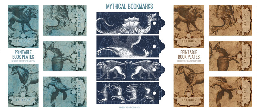 mythical beasts collage bookmarks