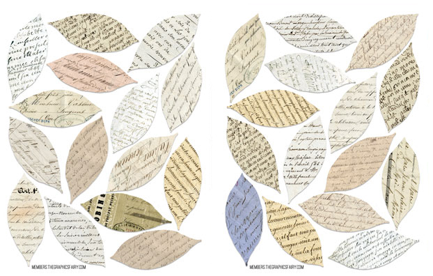 script paper collage leaves