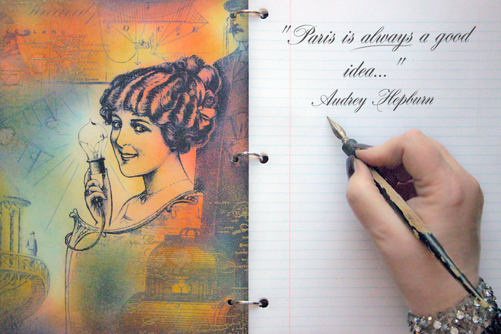 journal page with lady and quote