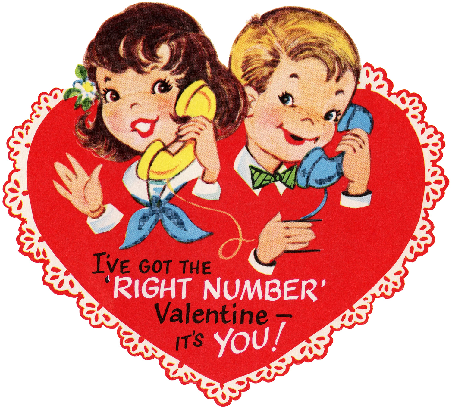 Retro Valentines with Children on Telephone Picture