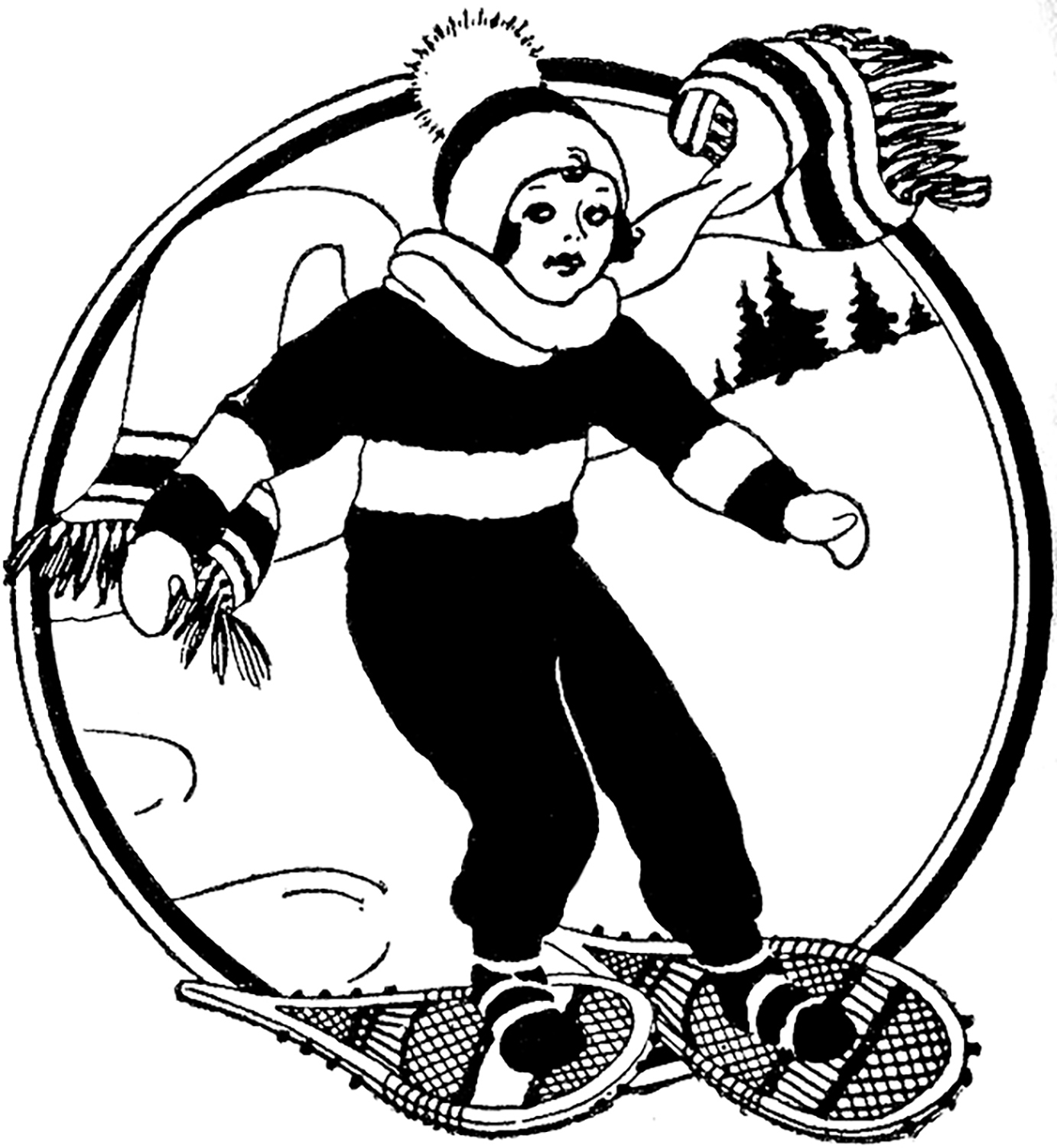 child with snowshoes clipart