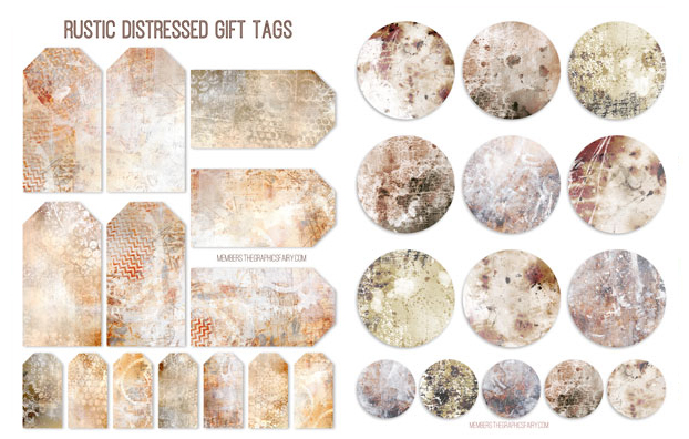 distressed papers collage tags
