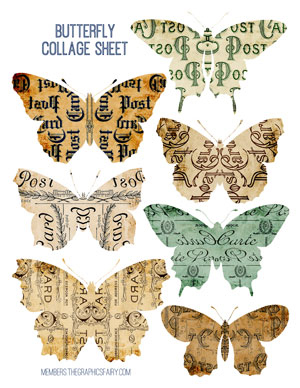 vintage postcard collage butterflies