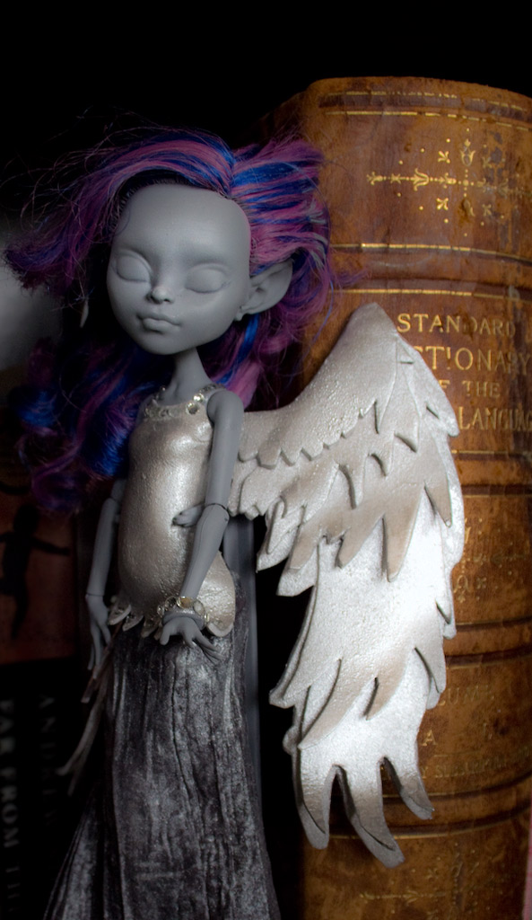 finished diy foam angel wings on doll