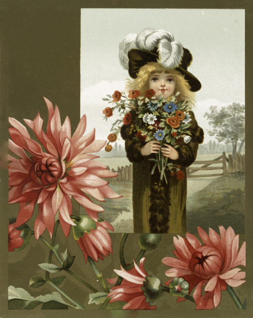 Vintage Girl Holding Flowers Image