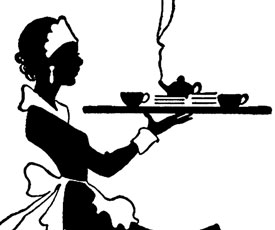 Silhouette of waitress with tray