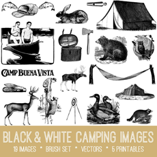 camping collage with tent and animals