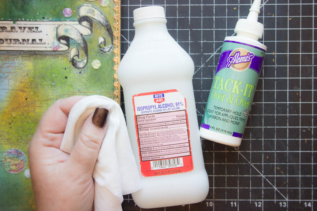 aleene\'s glue with rubbing alcohol and rag
