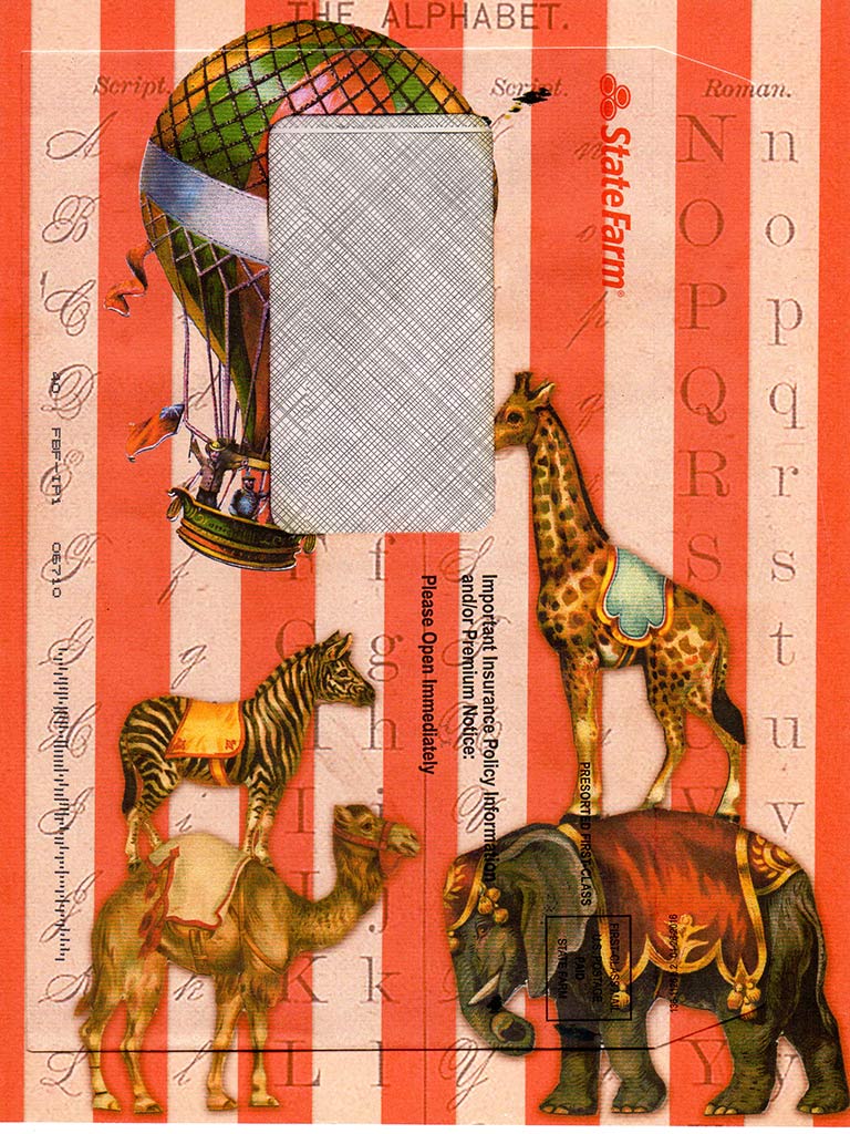 Journal page created from old envelope with circus animals
