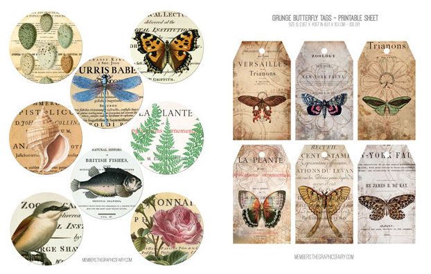 Antique Title pages collage with butterflies tags