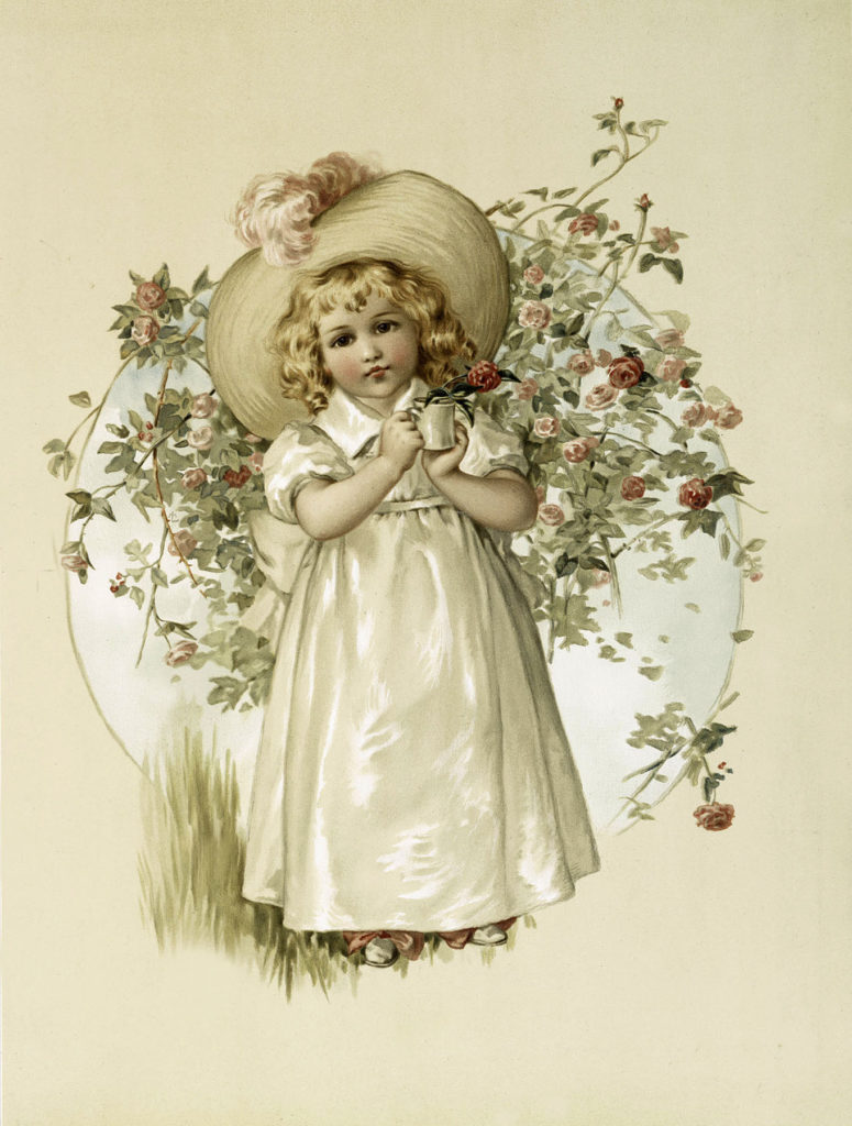 A little girl in a dress with flowers